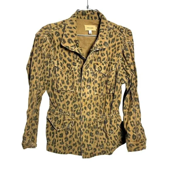 FRAME animal print Cheetah Service Cargo Jacket womens animal print size XXS - Picture 2 of 8
